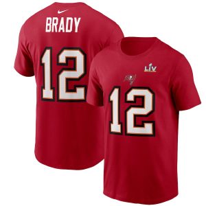 Men’s Tampa Bay Buccaneers Tom Brady Nike Red Super Bowl LV Bound Name & Number T-Shirt